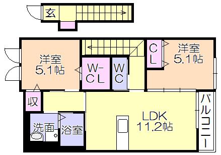ソラーレ梅満(2LDK/2階)の間取り写真