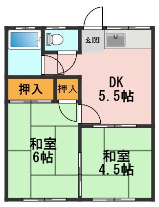 藤ハイツ(2DK/2階)の間取り写真
