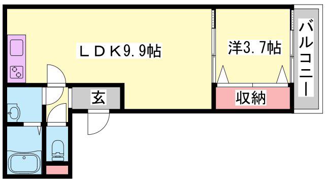 ジーメゾン東加古川(1LDK/2階)の間取り写真