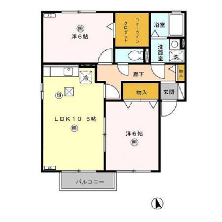 メルベーユ B102(2LDK/1階)の間取り写真