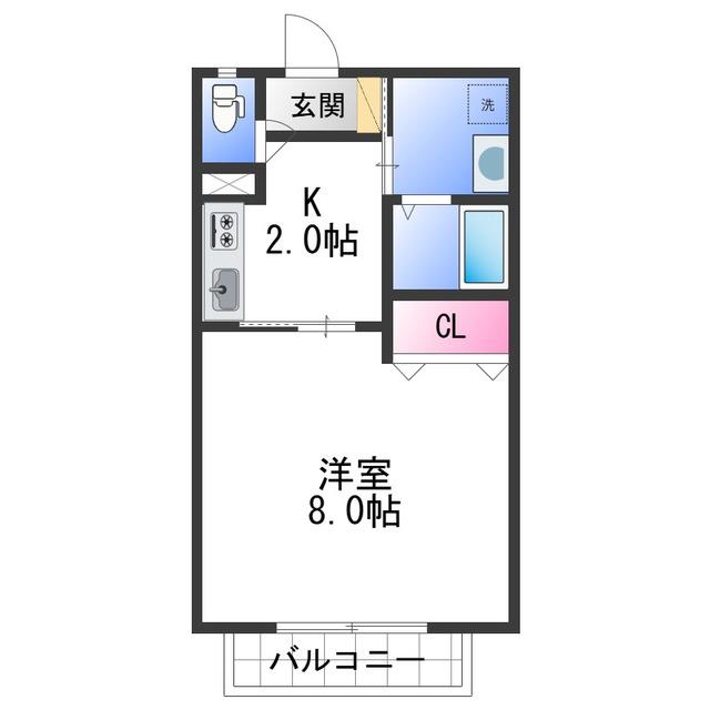 ソルセーナ梅原B棟(1K/2階)の間取り写真