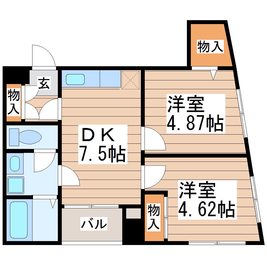 リエス鹿野(2DK/2階)の間取り写真
