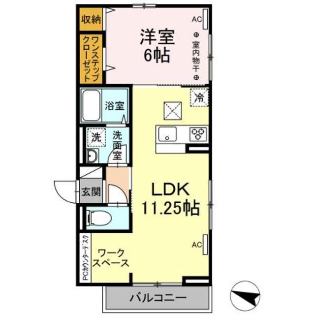 ハイクレア篠崎(1LDK/1階)の間取り写真
