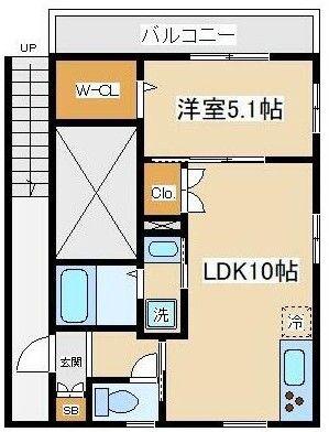 シエロアスール(1LDK/2階)の間取り写真