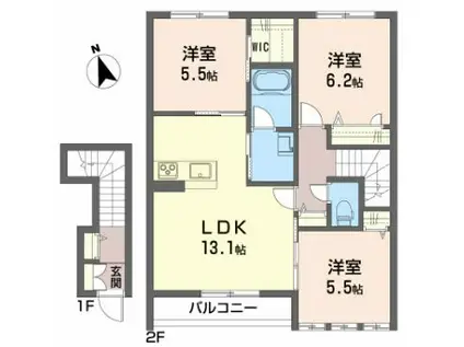 シャーメゾン ルポール 西野 A棟(3LDK/2階)の間取り写真