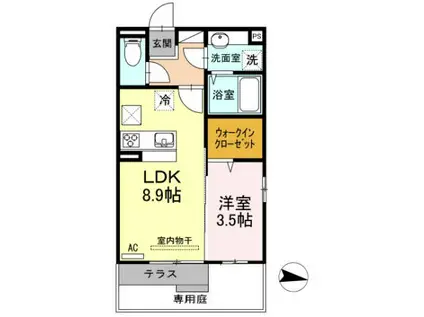 リンメイプル(1LDK/1階)の間取り写真
