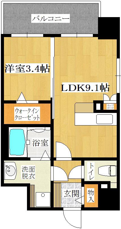 クオーレ大橋(1LDK/4階)の間取り写真