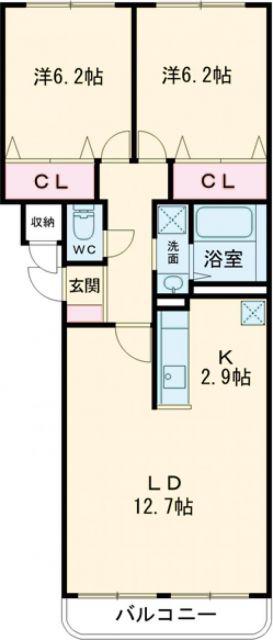 ジェルメ吉川町(2LDK/1階)の間取り写真