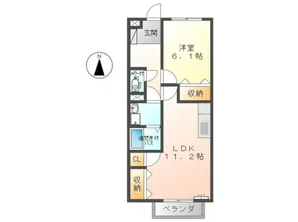 ハーベストA(1LDK/1階)の間取り写真