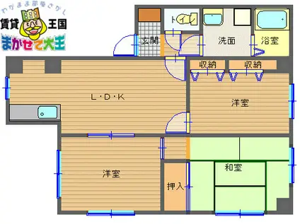 八幡町七福ビル(3LDK/7階)の間取り写真