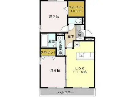 ロイヤルブルーB棟(2LDK/1階)の間取り写真