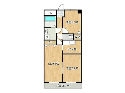 ルネスひたち野(2LDK/4階)の間取り写真