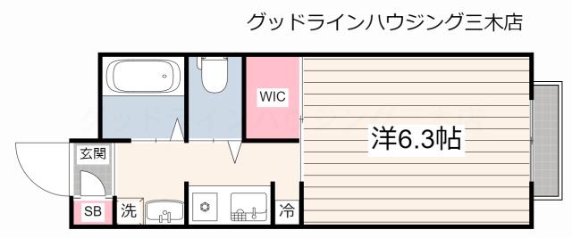 FLAT福井B棟(1K/3階)の間取り写真