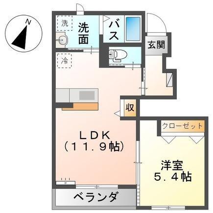 ヴェール・クレール南安長(1LDK/1階)の間取り写真