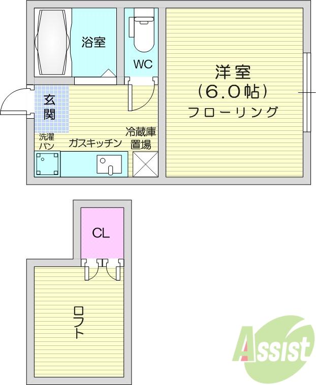 アルム宮千代(1K/2階)の間取り写真