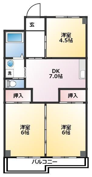 第3山崎マンション(3DK/2階)の間取り写真