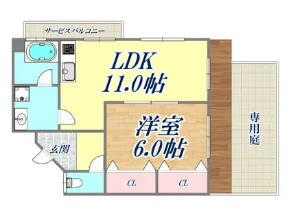 松風パークハウス(1LDK/1階)の間取り写真