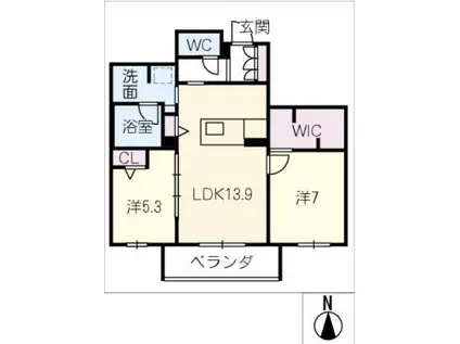 レフィシア犬山(2LDK/2階)の間取り写真