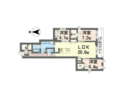 ウィズプラス浦和美園ウエストA棟(3LDK/2階)の間取り写真