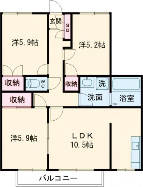 グランデュール瀬戸岡(3LDK/2階)の間取り写真
