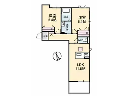 ベレオ木太町(2LDK/1階)の間取り写真