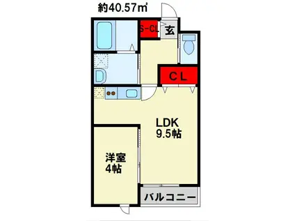 ルミナスAI苅田(1LDK/2階)の間取り写真
