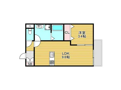 AGR 橋(1LDK/2階)の間取り写真