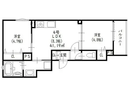 クリエオーレ郡津I(2LDK/2階)の間取り写真