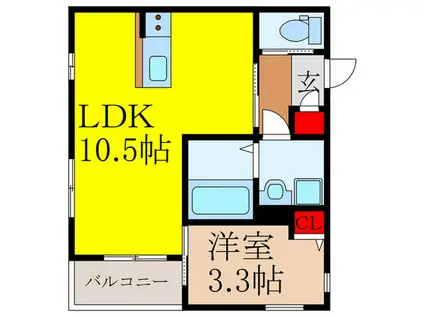 グランメリー池田木部(1LDK/2階)の間取り写真