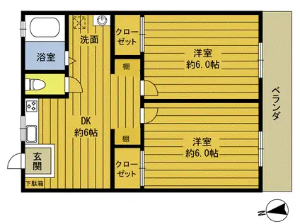 ベル キャッスル(2DK/2階)の間取り写真