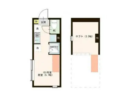 若宮2丁目(ワンルーム/1階)の間取り写真