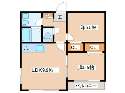 ハイツみどり(2LDK/1階)の間取り写真