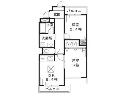 コンフォートヒル(2DK/2階)の間取り写真