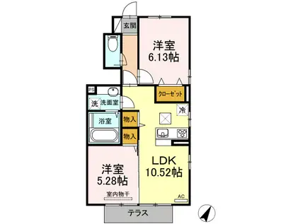 クレセント I(2LDK/1階)の間取り写真