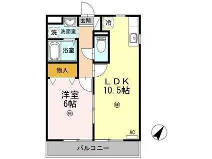 アバンウェル今井町II番館(1LDK/1階)の間取り写真