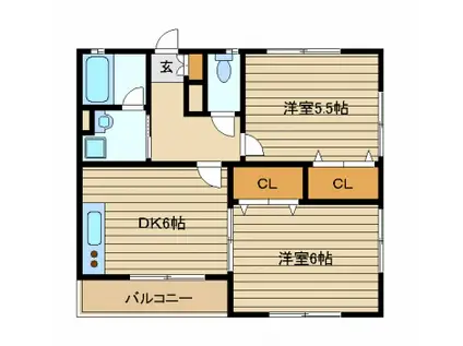 セレンシア大泉(2DK/2階)の間取り写真