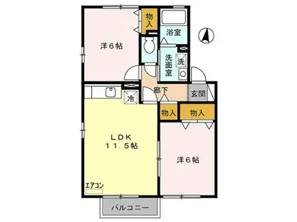 ハピネス B(2LDK/2階)の間取り写真