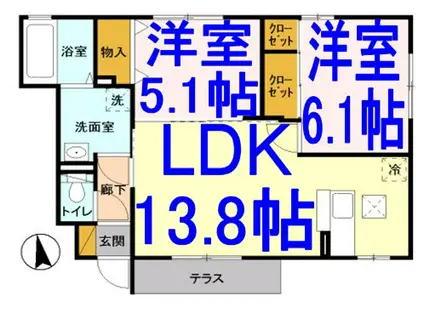 メイプルリーフD(2LDK/1階)の間取り写真