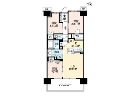 オーベルグランディオ三郷中央(3LDK/5階)の間取り写真