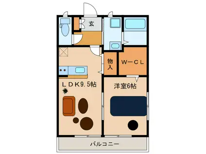 ウエストヒルズTAKAMACHI(1LDK/1階)の間取り写真