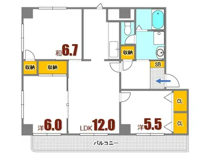 マルセンビル(3LDK/4階)の間取り写真