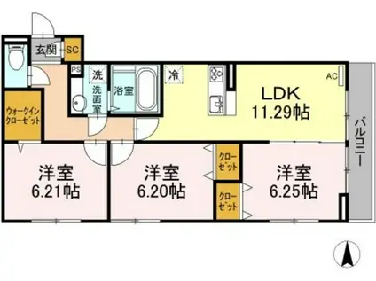 エスポワールグランソレーユ エスポワール(3LDK/3階)の間取り写真