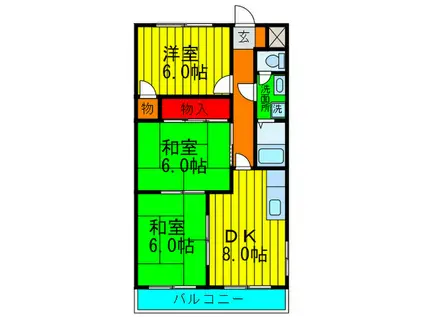 香里大西第2ビル(3DK/2階)の間取り写真