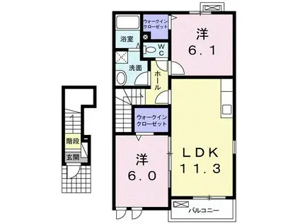 リバーサイドレジデンスA(2LDK/2階)の間取り写真