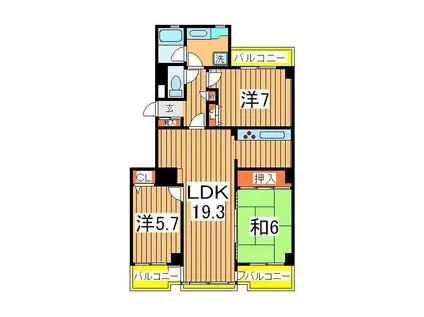 コスモ柏2(3LDK/2階)の間取り写真