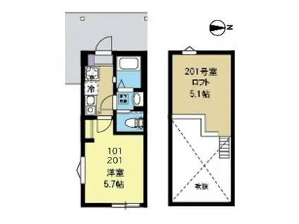 BLOOM平間(1K/2階)の間取り写真