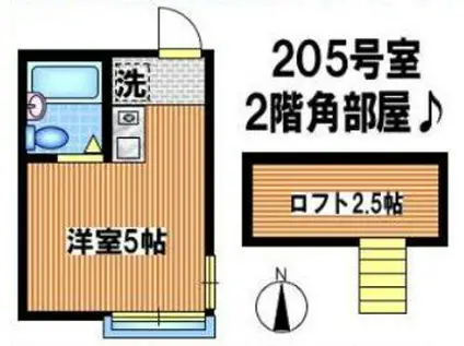 パトリエ本蓮沼B(ワンルーム/2階)の間取り写真