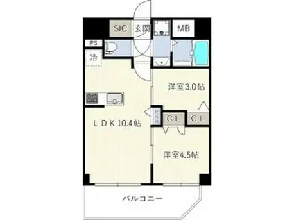 エスリードレジデンス ザ・グラン南堀江(2LDK/10階)の間取り写真