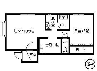 グリーン楓(1LDK/2階)の間取り写真