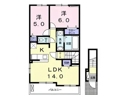 バイアージュ I(2LDK/2階)の間取り写真